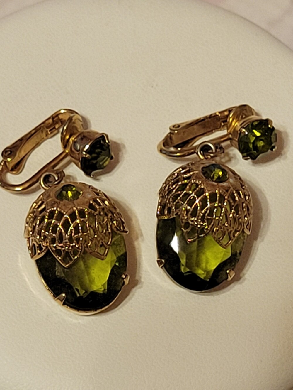 Sarah Coventry Gold-Tone Olive Green Faceted Drop Earrings - Women Jewelry